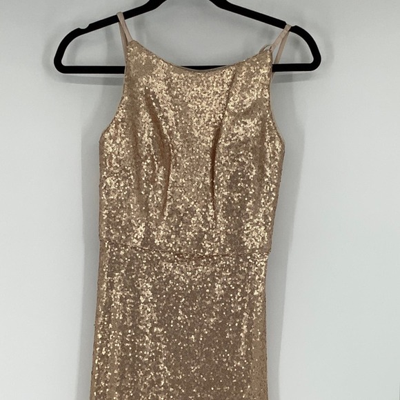 NEW! Dessy Collection Size 0 Elle Sequin Rose Gold Gown Dress $284 msrp I24-19 - Picture 7 of 9